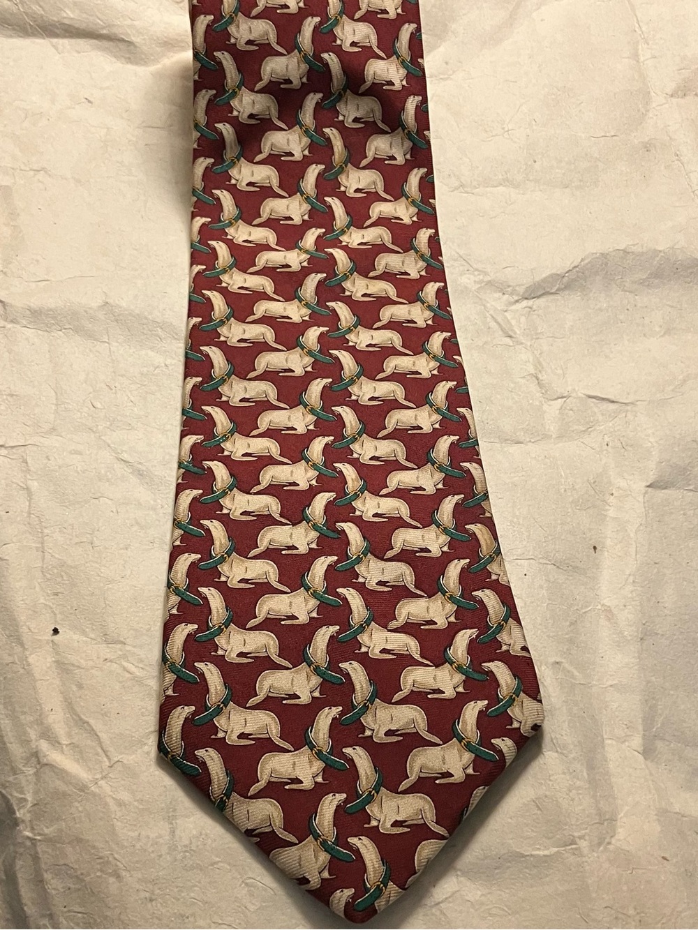 Brooks Brothers Red Silk Tie with Cream Seal Motif